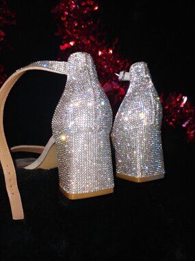 Women's Abound Rhinestone Strap Disco Heels Shoes Silver Size 8.5